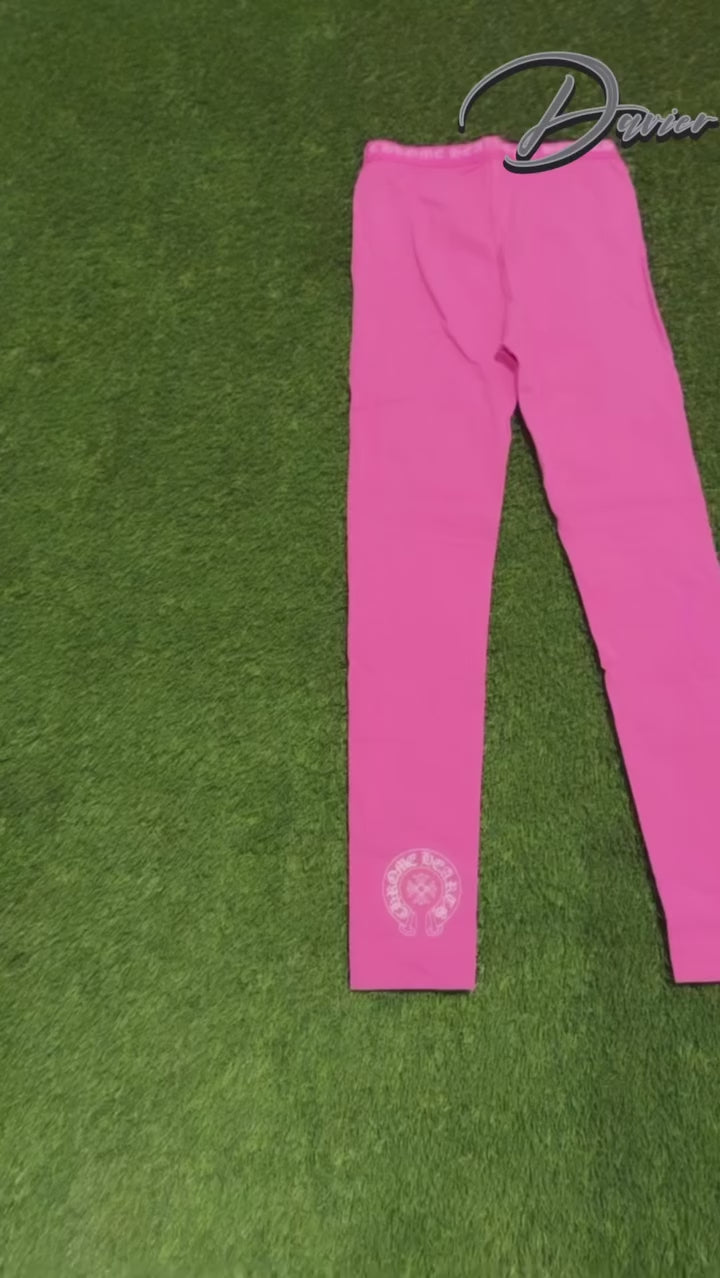 Pink Chrome Heart Leggins